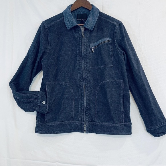 Banana Republic Other - Banana Republic Jacket Mens Large Blue Knit Bomber Full Zip Chest‎ Pocket Casual